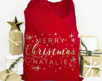 Personalisierter Weihnachtssack - Weihnachtsstrumpf - Weihnachtsgeschenk - Personalisierter Weihnachtssack - Weihnachtssack - Roter Sack