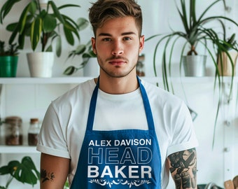 HEAD BAKER, NAME, Apron - baking apron - baking gift - cooking gift - gift for her - gift for him - Gift for new home - personalised gift