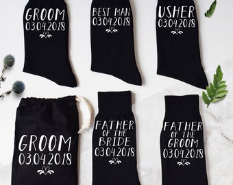 Groomsman And Date Wedding Socks, Grooms Socks, Usher, Best Man Socks, Father of the Groom, Father of the Bride Socks, Personalised Socks