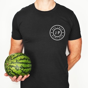 Personalised, Initials and Year Mens T-Shirt, Mens print tee, Chest logo, Chest Badge