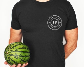 Personalised, Initials and Year Mens T-Shirt, Mens print tee, Chest logo, Chest Badge