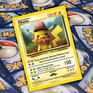 Rare carte Pokémon Pikachu barbu - Choquez vos adversaires avec style - Cadeaux pour hommes barbus