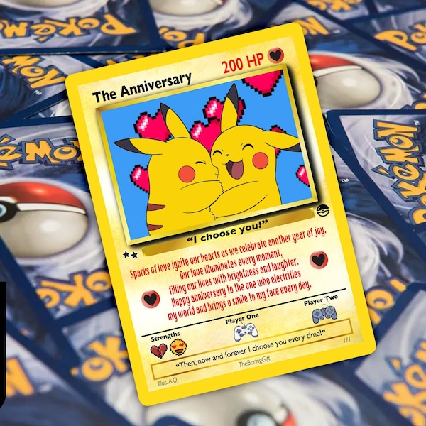 Pikachu Anniversary Pokemon Card Gift for Him or Her, Wedding, Birthday or Valentine Card