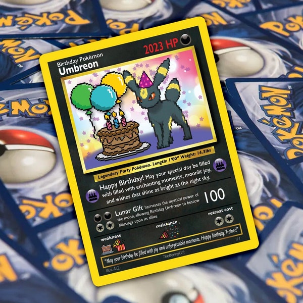 Custom Birthday Pokemon Card - Umbreon Design - Perfect Gift Idea for Gamer Gifts and Pokemon Fans