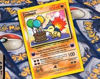 Custom Birthday Pokemon Card - Cyndaquil  Design - Perfect Gift Idea for Gamer Gifts and Pokemon Fans