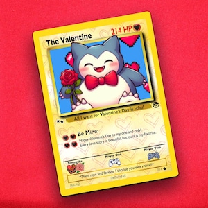 Cadeau carte Pokémon Saint-Valentin pour lui ou elle, snorlax pixel romantique