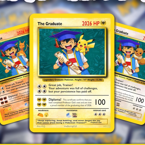 Pikachu Graduation Card - Class of 2026 - Handmade Pokemon Gift for Him