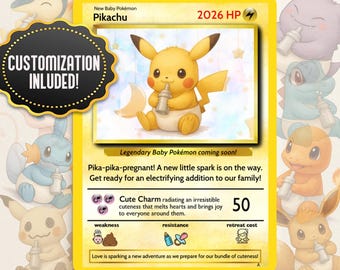 NEW! Customizable Baby Pokemon Pregnancy Announcement Card - 30 Character Options with Personalization Included - Gift for Gamer Husband