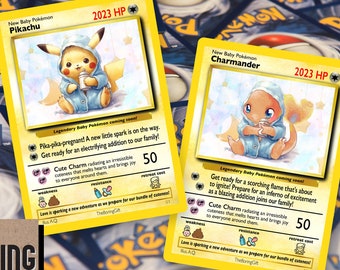 Pokemon Pregnancy Card - Pikachu and Charmander Design - Custom Pokemon Card - Pregnancy Announcement Gift for Husband