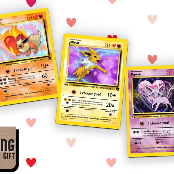 Valentine Eeveeloutions Card for Him or Her, Romantic Eevee Pokemon Gift