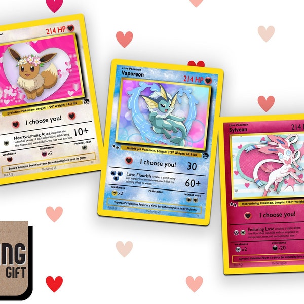 Valentine Eeveeloutions Card for Him or Her, Romantic Eevee Pokemon Gift