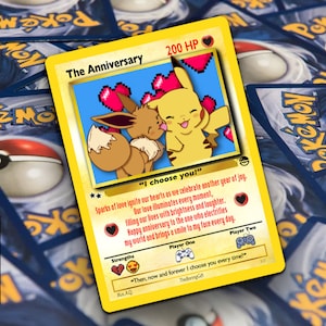 Cadeau d'anniversaire de carte Pokémon pour lui ou elle, romantique Pikachu et Evoli