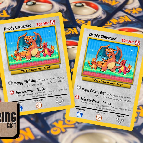 Custom Father's Day Pokemon Card - Charizard Design - Perfect Gift Idea for Gamer Dads and Pokemon Fans