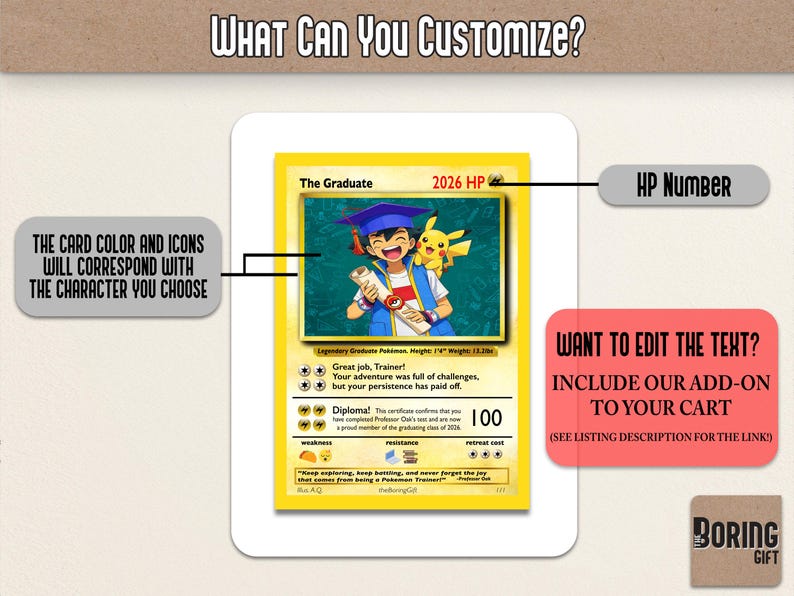 Pikachu Graduation Card - Class of 2026 - Handmade Pokemon Gift for Him image 3