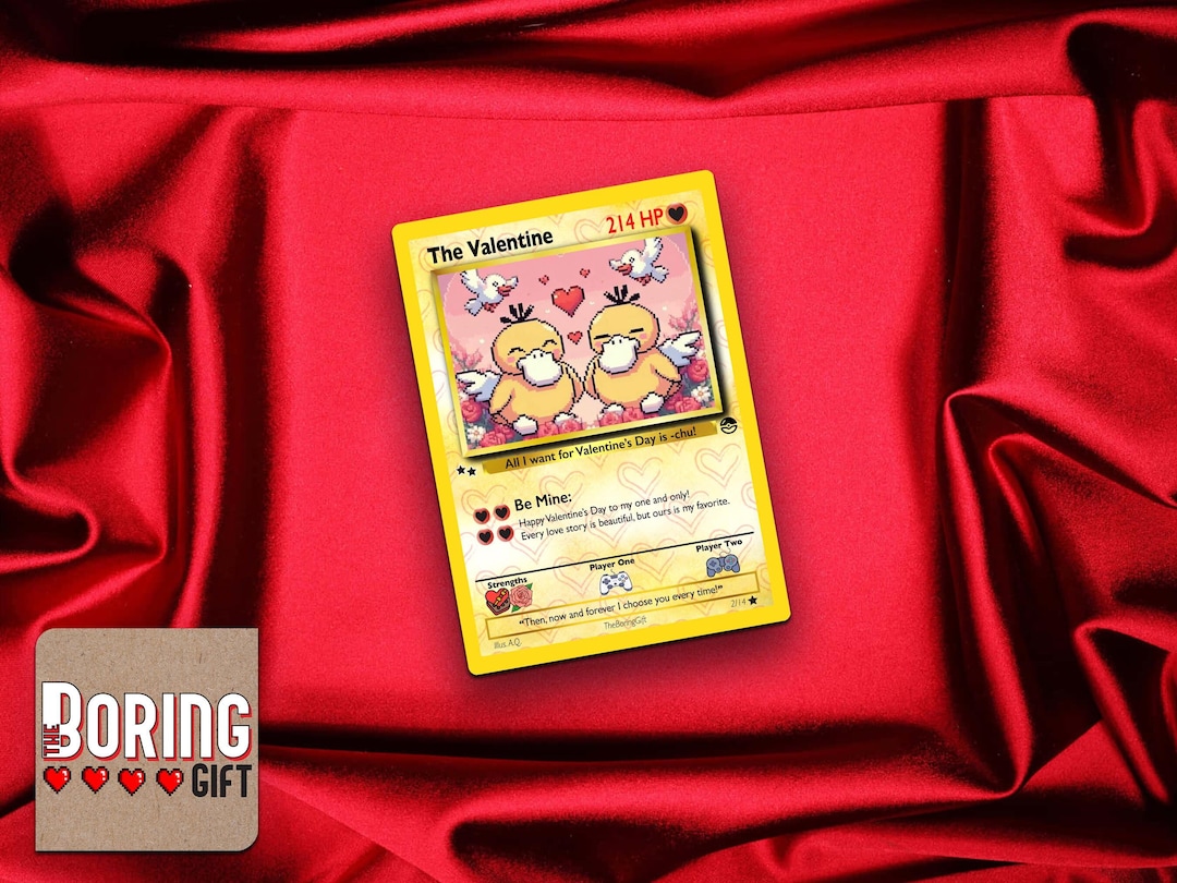 Valentine Pokemon Card Gift for Him or Her, Romantic Pixel Psyduck - Etsy