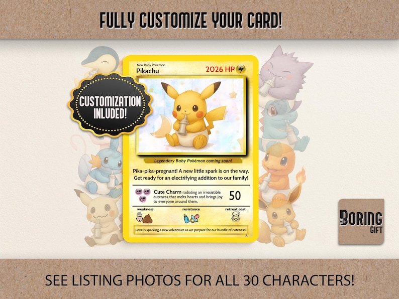 Pokemon Pregnancy Card - Baby Pikachu and Baby Charmander Design - Custom Pokemon Card - Pregnancy Announcement Gift for Husband image 6