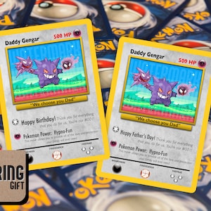 Carte Pokémon personnalisée pour la fête des pères - Gengar et design épouvantable - Idée cadeau parfaite pour les papas joueurs et les fans de Pokémon