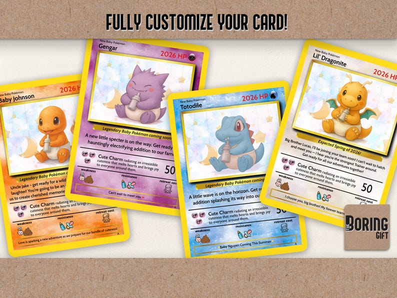 Pokemon Pregnancy Card - Baby Pikachu and Baby Charmander Design - Custom Pokemon Card - Pregnancy Announcement Gift for Husband image 5