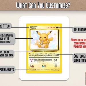 Pokemon Pregnancy Card - Baby Pikachu and Baby Charmander Design - Custom Pokemon Card - Pregnancy Announcement Gift for Husband image 3