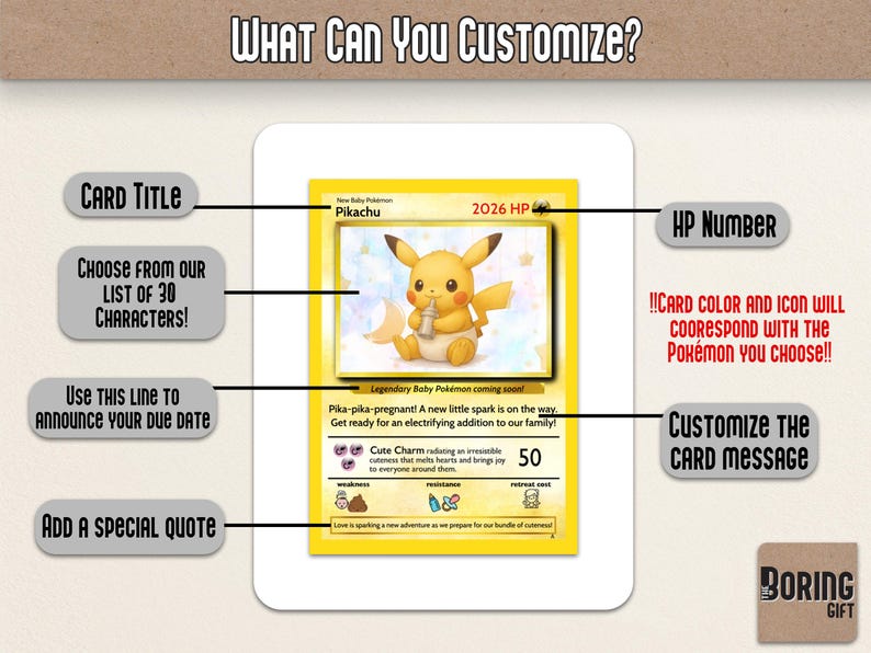 Pokemon Pregnancy Card - Baby Pikachu and Baby Charmander Design - Custom Pokemon Card - Pregnancy Announcement Gift for Husband image 3