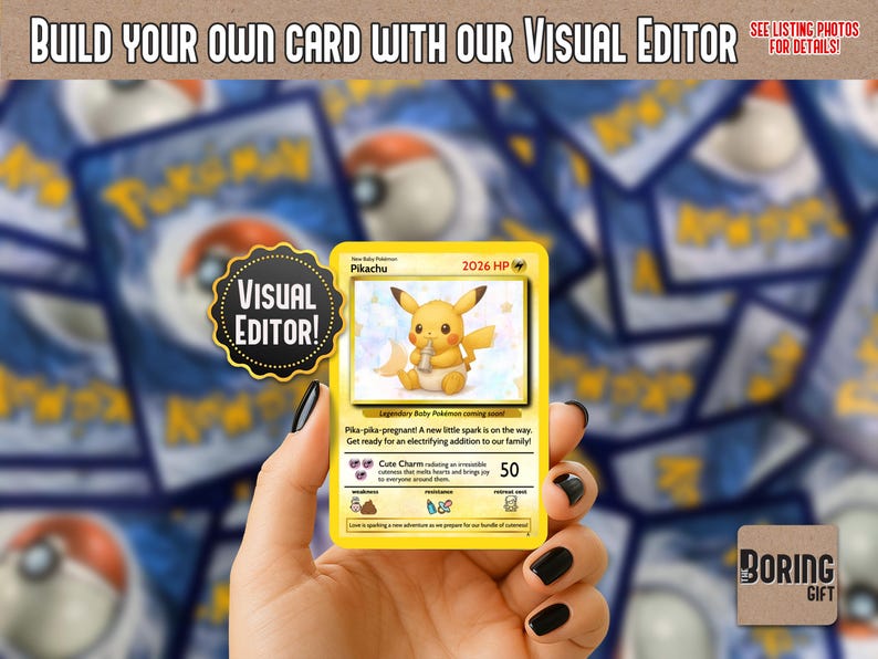Pokemon Pregnancy Card - Baby Pikachu and Baby Charmander Design - Custom Pokemon Card - Pregnancy Announcement Gift for Husband image 1
