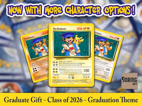 Pikachu Graduation Card - Class of 2026 - Handmade Pokemon Gift for Him