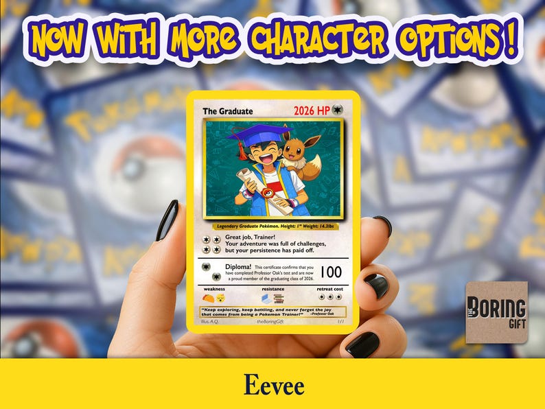 Pikachu Graduation Card - Class of 2026 - Handmade Pokemon Gift for Him Eevee