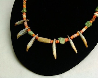 Authentic Pre-columbian Nicoya Teeth, Stone and Shell Choker ca. 100 B.C - 500 A.D.