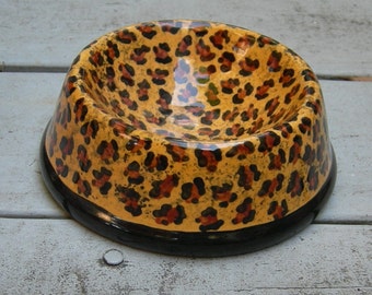 Vintage Leopard Doggie Dish Art Pottery Bowl beverly hills Home decor Collectible repurpose Candy Dish