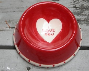 Custom Valentine Dog/Cat/Pet Bowl/Dish/Feeder, Ceramic Pet Bowl, Hand Made, Hand Painted Custom Pet Bowl