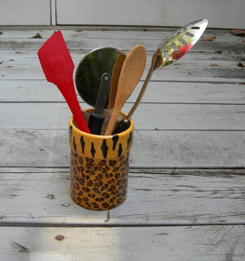Custom LEOPARD PRINT/TIGER Kitchen Caddy Ceramic Utensil Etsy