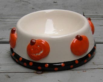 Custom HALLOWEEN PUMPKINS Dog/Cat/Pet Bowl/Dish/Feeder, Holiday Ceramic Pet Bowl, Hand Made, Hand Painted Custom Pet Bowl