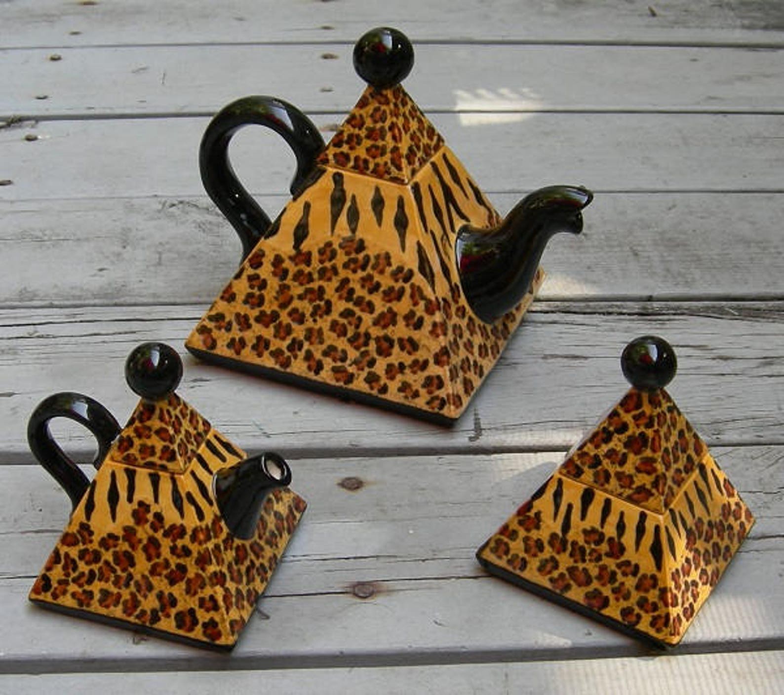 Custom Exotic LEOPARD PRINT/TIGER Teapot Set, Hand Painted, Pyramid ...