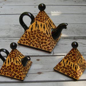 Custom Exotic LEOPARD PRINT/TIGER Teapot Set, Hand Painted, Pyramid ...