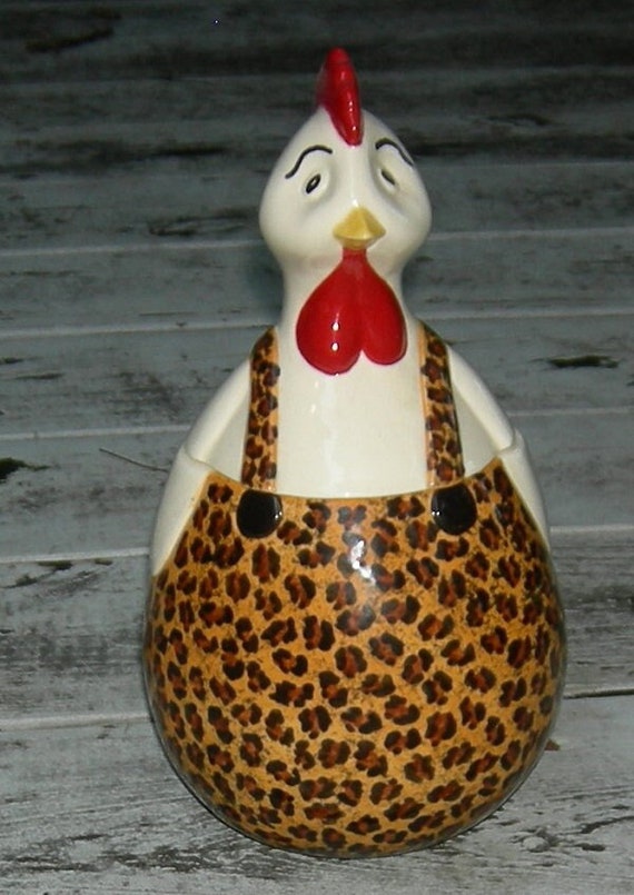 African Chicken Cookie/Candy/Treat Ceramic Jar, Leopard Print Biscuit Jar, Unusual Hostess Gift, Cheetah Cookie Jar