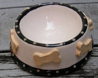 Tigela/prato/comedouro personalizado para cães/animais de estimação BONE, tigela de cerâmica para animais de estimação, feita à mão, tigela personalizada para cães pintada à mão