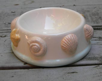 Custom TROPICAL SEA SHELL Dog/Cat/Pet Bowl/Dish/Feeder, Hand Painted Ceramic Pet Bowl, Beach House Dog Bowl, Tropical Cat Dish, Cat Bowl