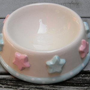Bol/plat/mangeoire pour chien/chat/animal de compagnie personnalisé ROSE et BLUE STAR, bol en céramique pour animal de compagnie, fait main, bol personnalisé pour animal de compagnie peint à la main