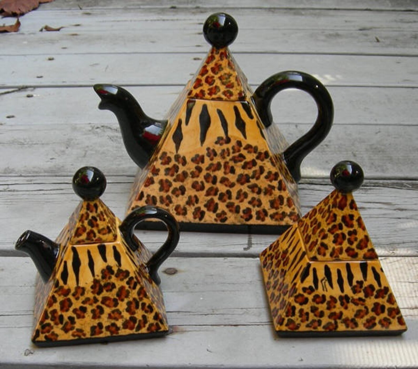 Custom Exotic LEOPARD PRINT/TIGER Teapot Set, Hand Painted, Pyramid ...