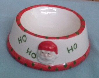 Cuenco/plato/comedero personalizado para perros, gatos y mascotas con diseño de Papá Noel para Navidad, cuenco de cerámica para galletas para mascotas, cuenco para mascotas hecho a mano y pintado a mano