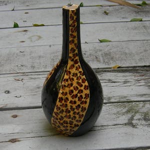 Custom Exotic LEOPARD PRINT/ Mirror Black Bottle Vase, Long-Necked Bottle, Cheetah Print Vase, Animal Print Vase, Ceramic Vase, Bud Vase