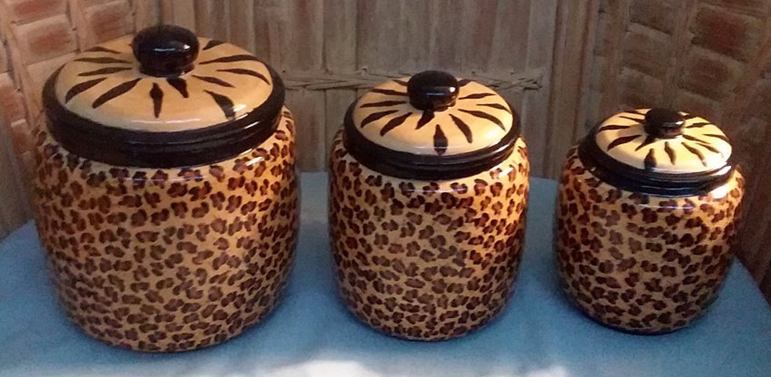 Custom Leopard Print/tiger Canister Set, Exotic Ceramic Canister Set, Kitchen Statement Décor