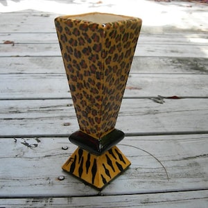 Jarrón/base para vela moderno con estampado de leopardo/tigre exótico personalizado, estampado de guepardo, estampado animal, diseño de tigre, base para vela de pilar, jarrón de cerámica
