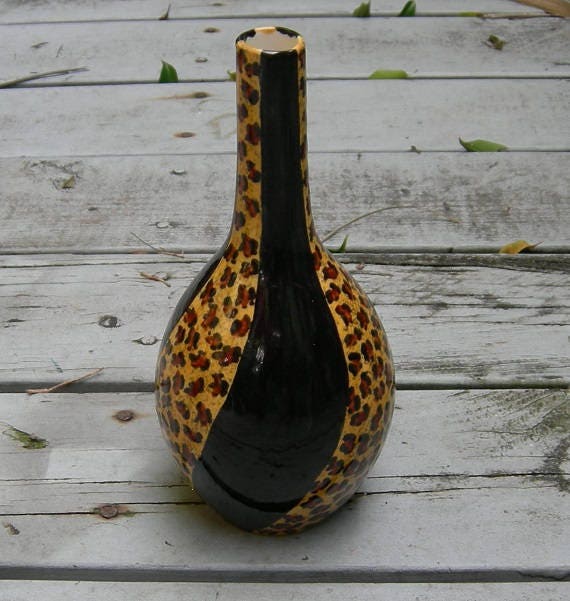 Custom Exotic Leopard Print Mirror Black Bottle Vase Etsy