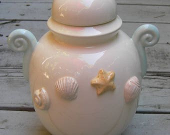 Custom Tropical SEA SHELL Ceramic Cookie/Treat Jar, Beach House, Cottage or Summer Retreat Décor, Seaside Cottage Decorating, Shabby chic