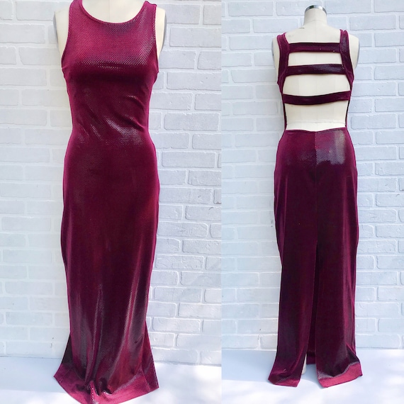 Vintage Vibrant Maroon Maxi Gown. Evening Gown. Ro