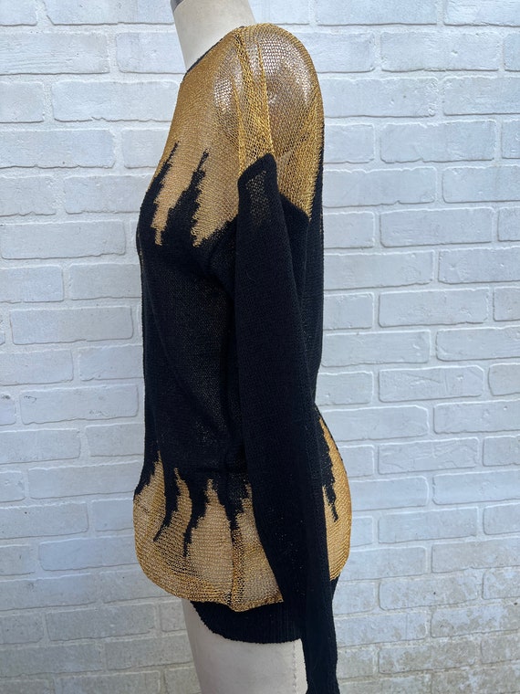 Vintage Gold Knit Sweater. Black and Gold Knit Sw… - image 8