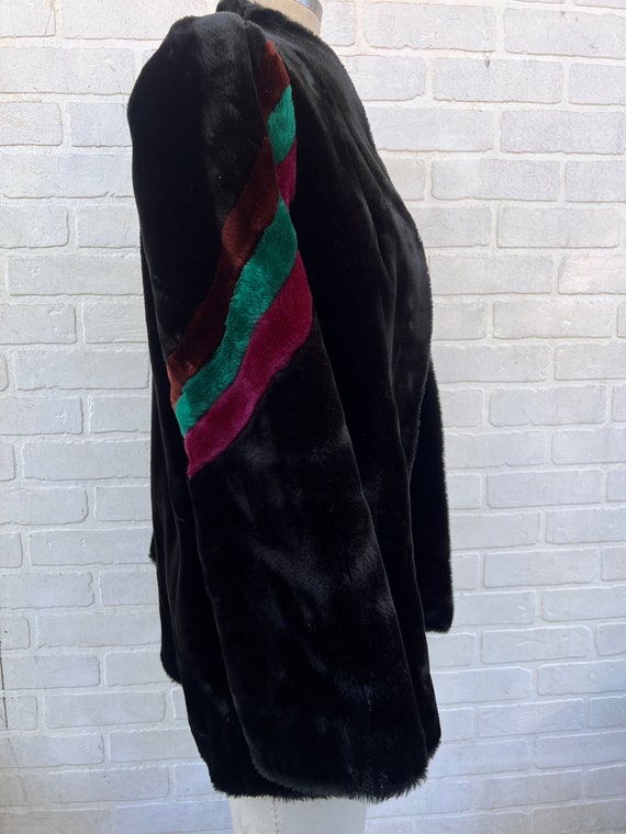 Vintage Black Faux Fur Coat. Luxury Black Stripe … - image 8