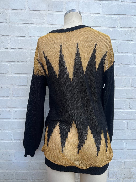 Vintage Gold Knit Sweater. Black and Gold Knit Sw… - image 3