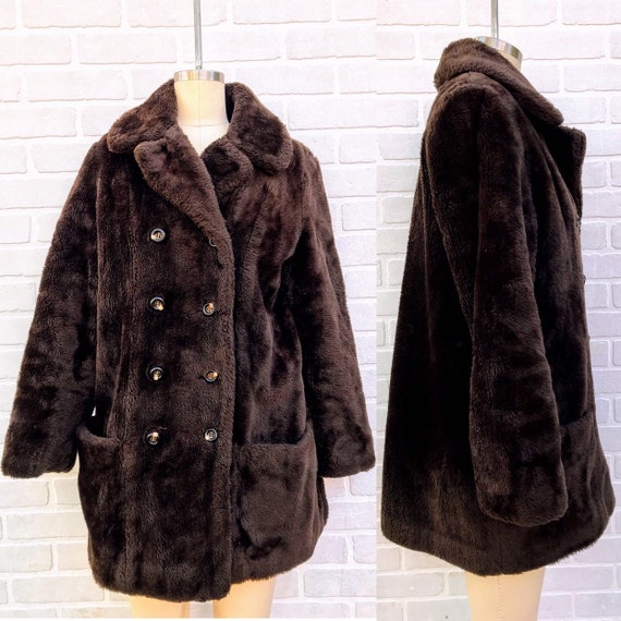 Vintage 1960's Brown Faux Fur Coat. Luxury Brown … - image 1
